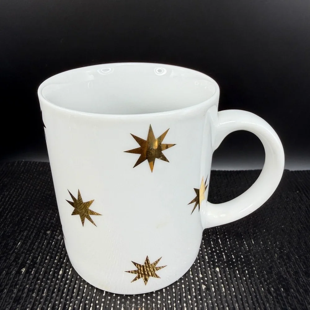 Pier‎ 1 Gold Starburst White Ceramic Coffee Mugs Cups Set of 2 Monno Bangladesh